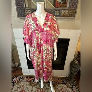 Winlar One Size Fits Most Caftan MuuMuu Pink Armpit To Armpit 34” Length 43”